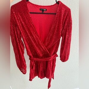 Fashion Nova Sparkling Red Wrap jumper